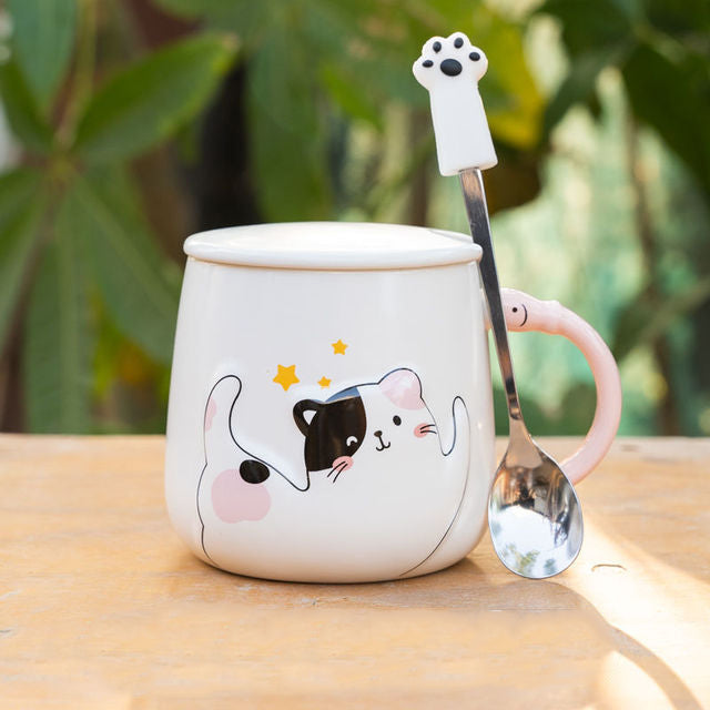 Ceramic Cat Mug with Spoon