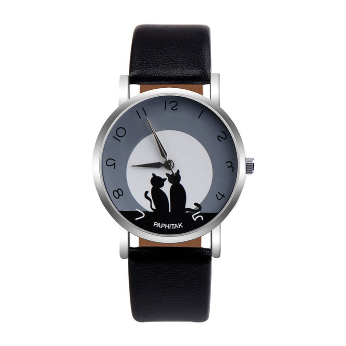 Cat Faux Leather Wristwatch