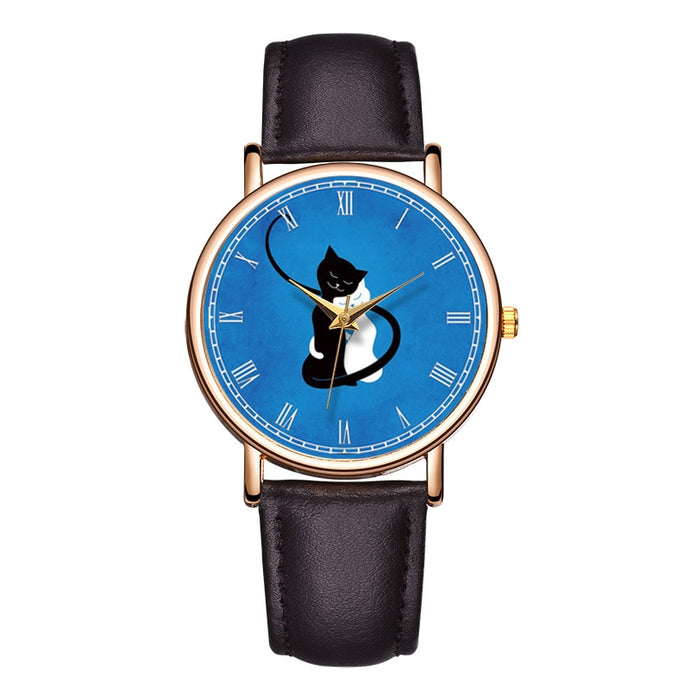 Lovely Cat Leather Wristwatch