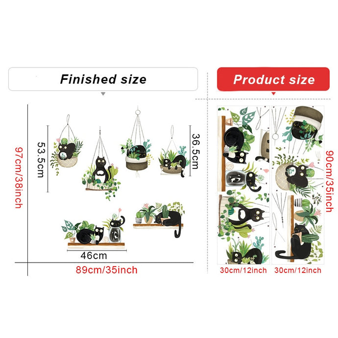 Cat Hanging Basket Wall Stickers