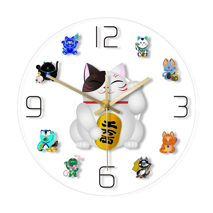 Fortune Cat Cartoon Wall Clock