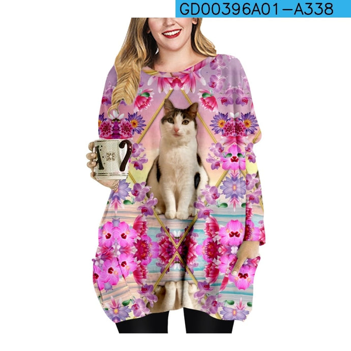 Women Loose Cat Mini Dress