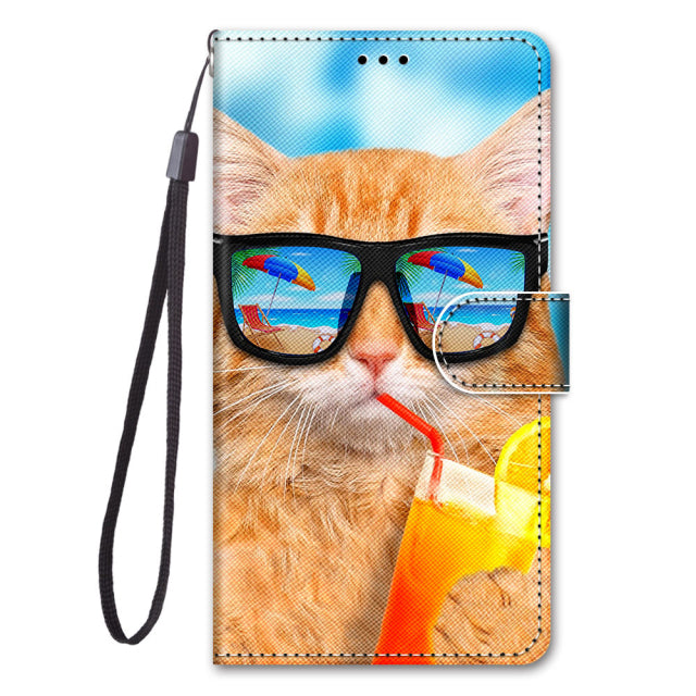 Cat Printed Wallet Mobile Case