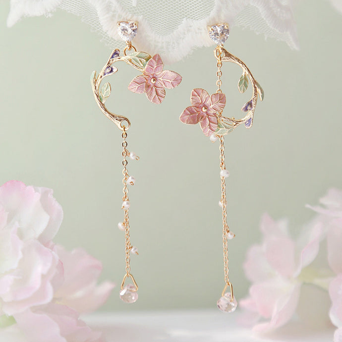 Korean Pink Flower Earrings