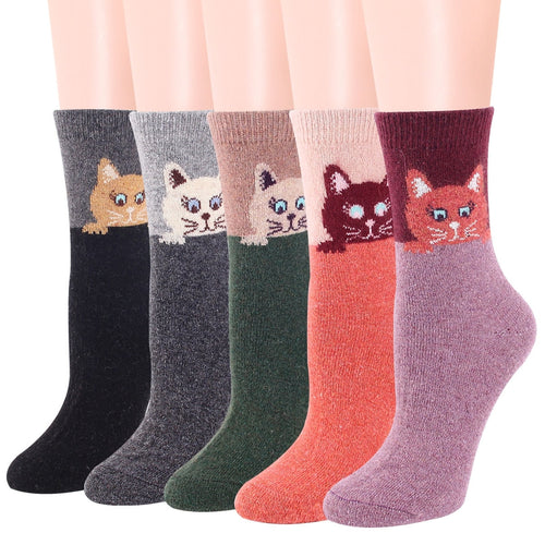 Petlington-5 Pairs Cat Vintage Socks
