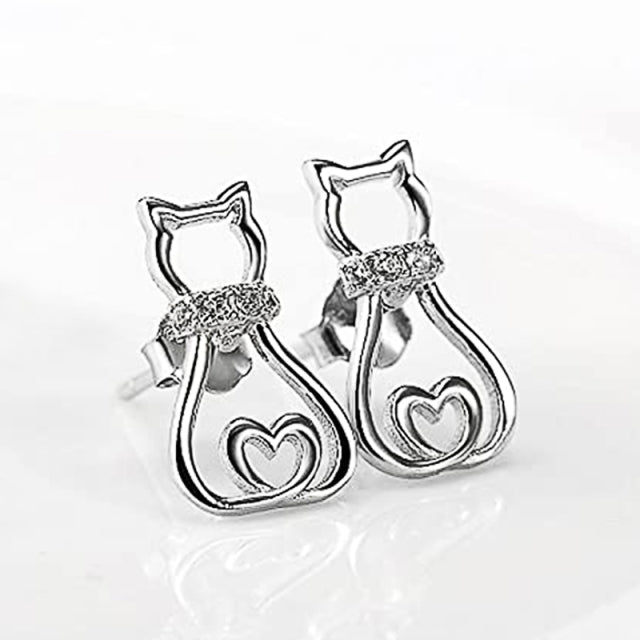 Stylish Silver Cat Earrings