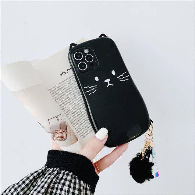 Cat Ears Pompom Keychain Case